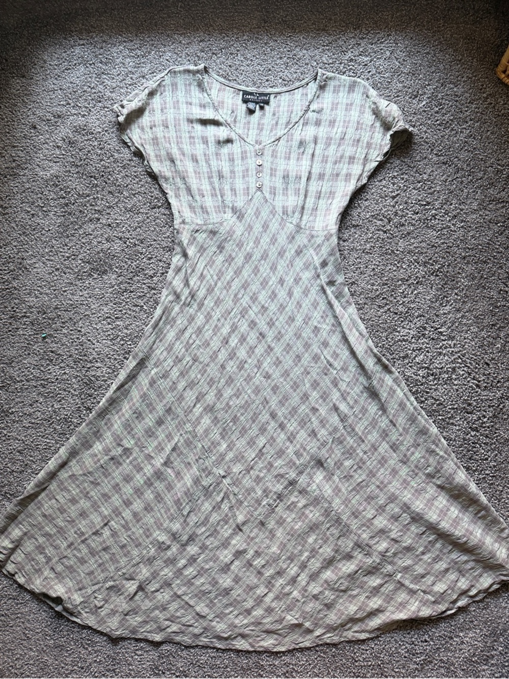 Carole Little Light Blue and Mauve Plaid Maxi Dress